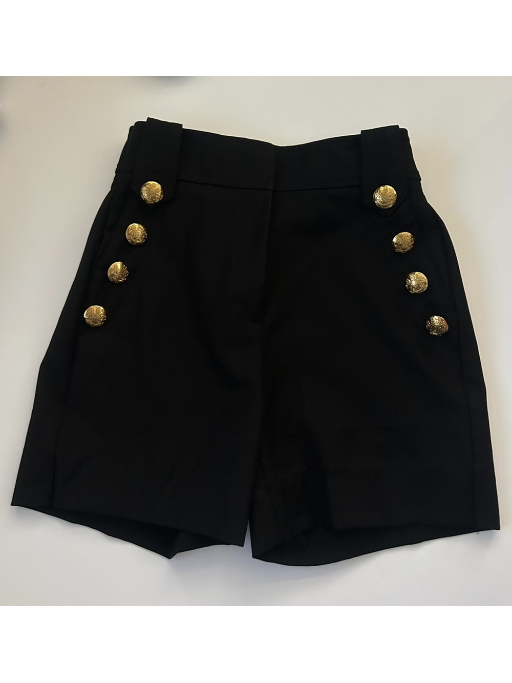 White House Black Market Black High-Waist Shorts with Gold Buttons